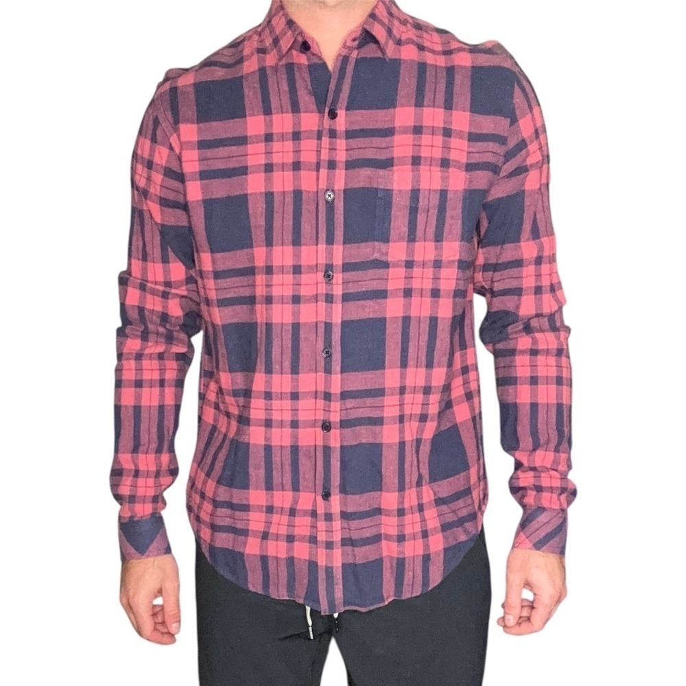 Rails Men’s Connor Plaid Linen Blend Button Down Shirt Size Small Navy